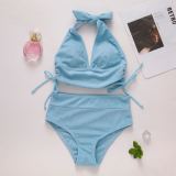 V Neck Halter Female Swimsuit High Waist Bikini Women Swimwear Two-pieces Bikini Set Padded Bather Bathing Suit