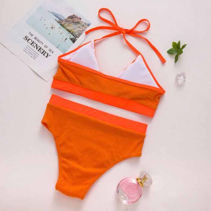 Women Orange High Waist Bikinis Set