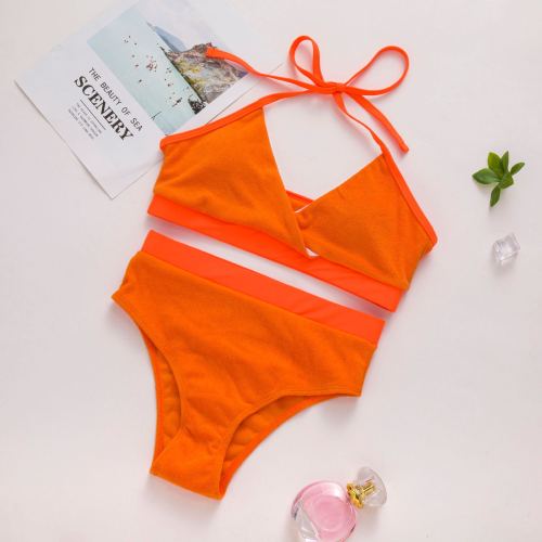 Women Orange High Waist Bikinis Set