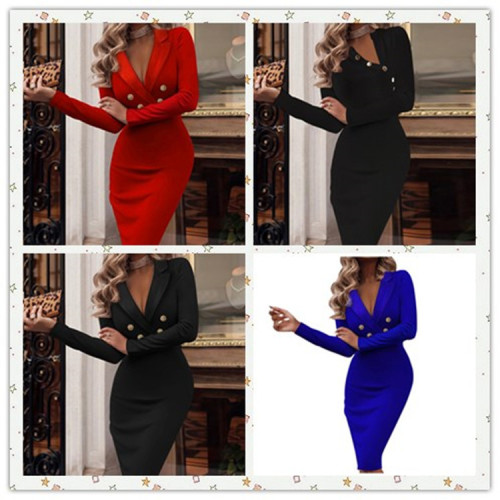 V-Neck Double Breasted Suit Buttock Dress