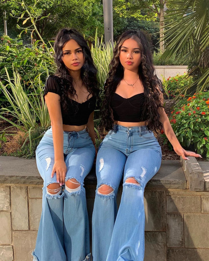 High Waist Blue Ripped Flare Jeans