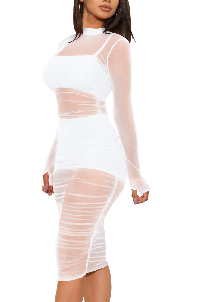 See Through Ruched Party Dress