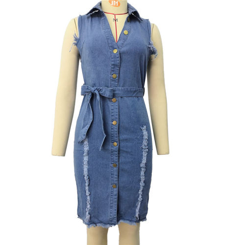 5XL Casual Ripped Denim Women Dress