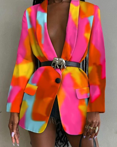 Multicolor Print Long Sleeve Blazer