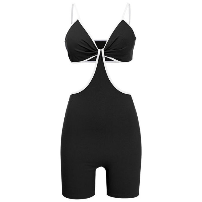 Ribbed One Piece Cut Out Hollow Romper Playsuit