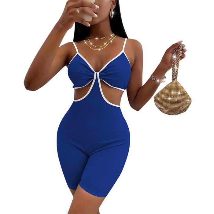 Ribbed One Piece Cut Out Hollow Romper Playsuit