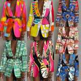 Multicolor Print Long Sleeve Blazer