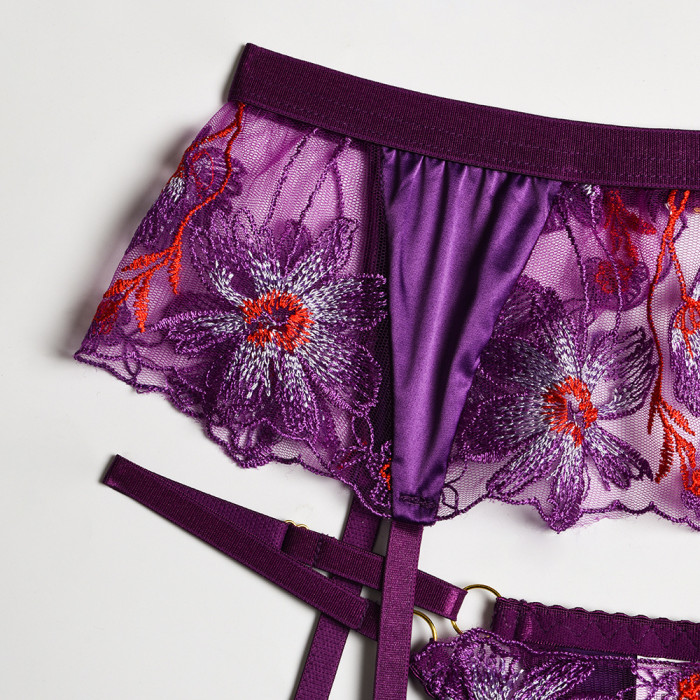 3-Piece Lace Bra Set Women Floral Embroidery Bra + Panty Underwear Set Patchwork Sexy Lingerie Set