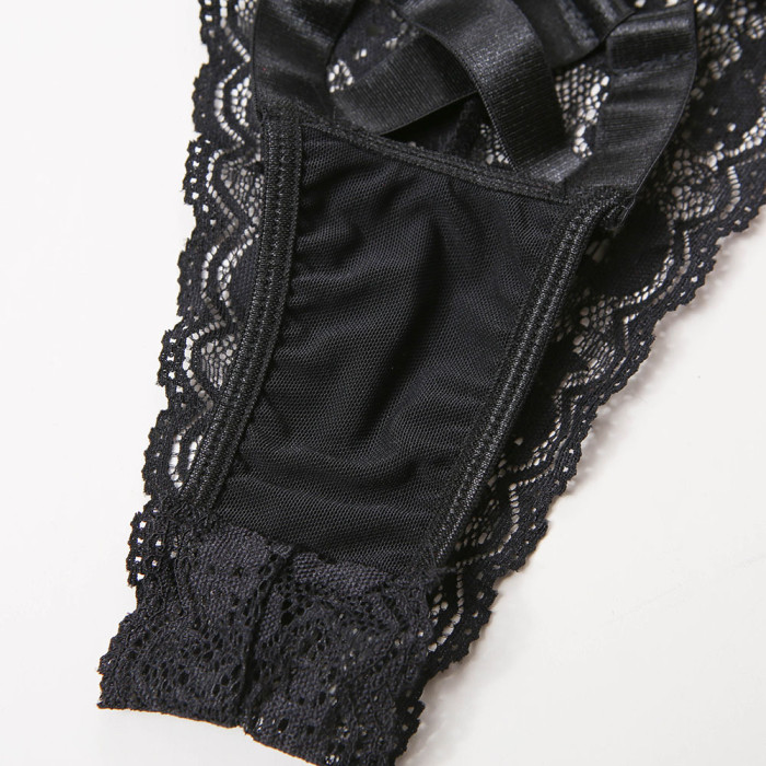 Lace Stitched Hollow Out Sexy Underwear Set