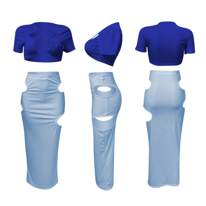 Hollow Out Crop Top And Skirt 2 Piece Set