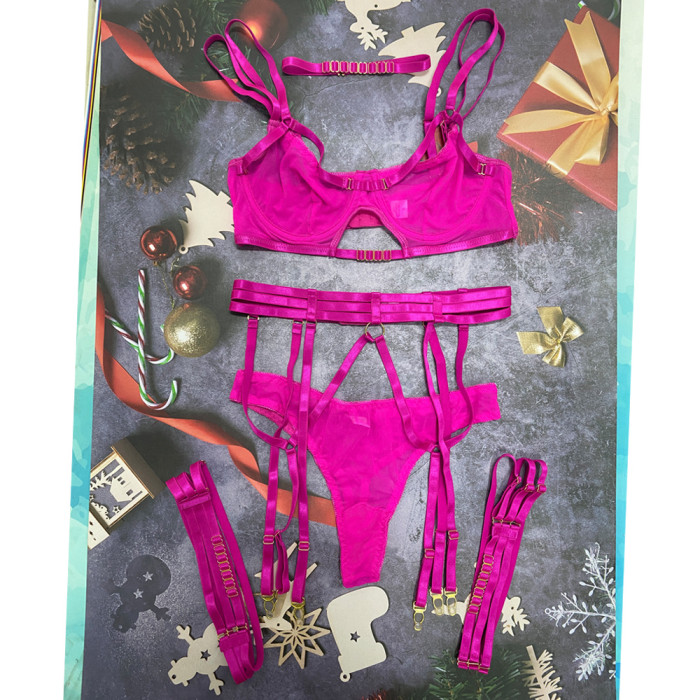 6-Piece Sensual Lingerie Sexy Transparent Shelf Bra Lace Erotic Set