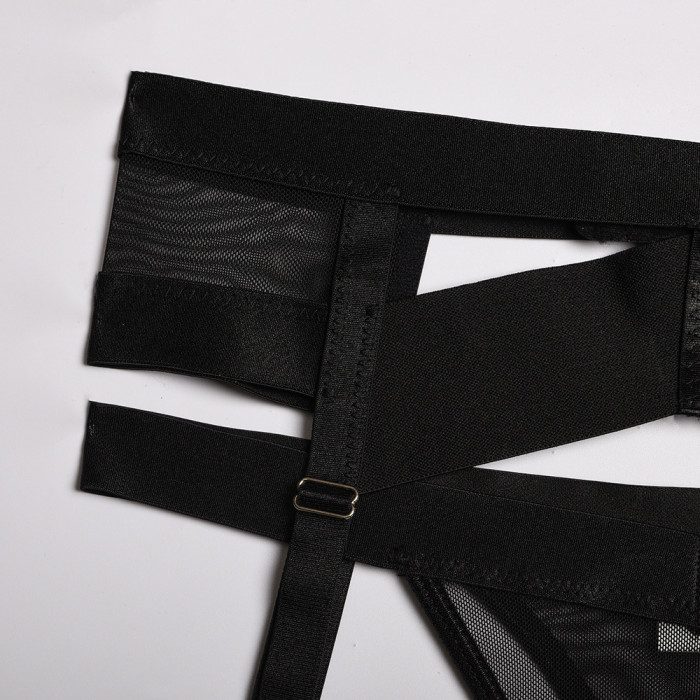 Women's Bandage Cross Bra Panty Set Thin Section See-Through Erotic Garter Belt Thong Underwear