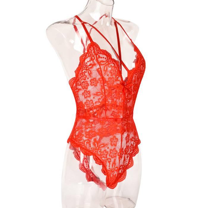 Sexy Flower Lace Strap Teddy Valentine Lingerie