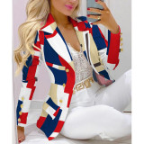 Printing Turndown Collar Professional Blazer and Pants Suit