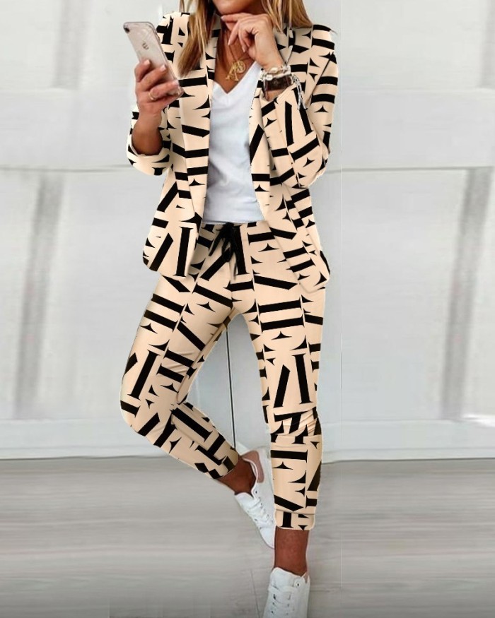 Casual Turndown Collar Professional Blazer and Pants Suit
