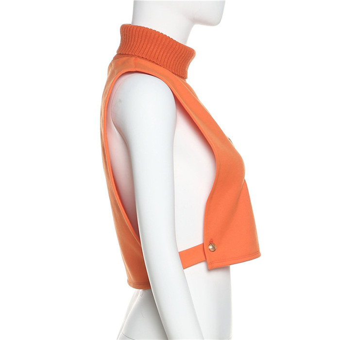 Fashion Design Turtleneck Knit Crop Top Casual Women's Tank Tops