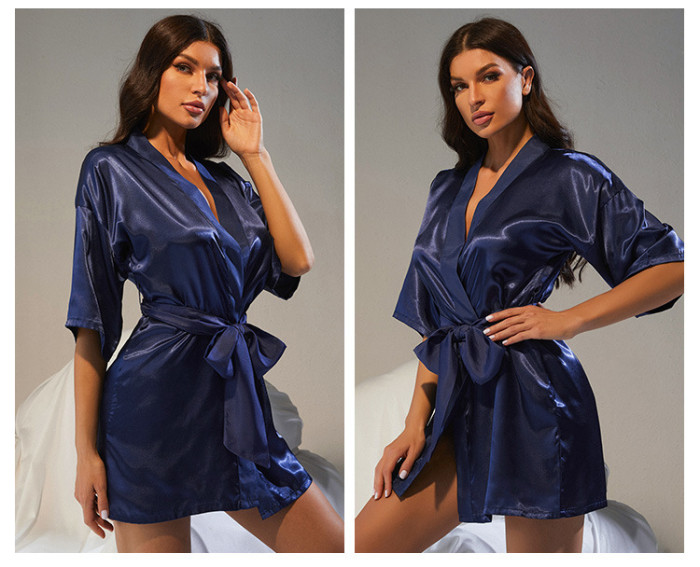 Women's Navy blue Sleepwear Smooth Sling Sexy Set Casual Sleepwears