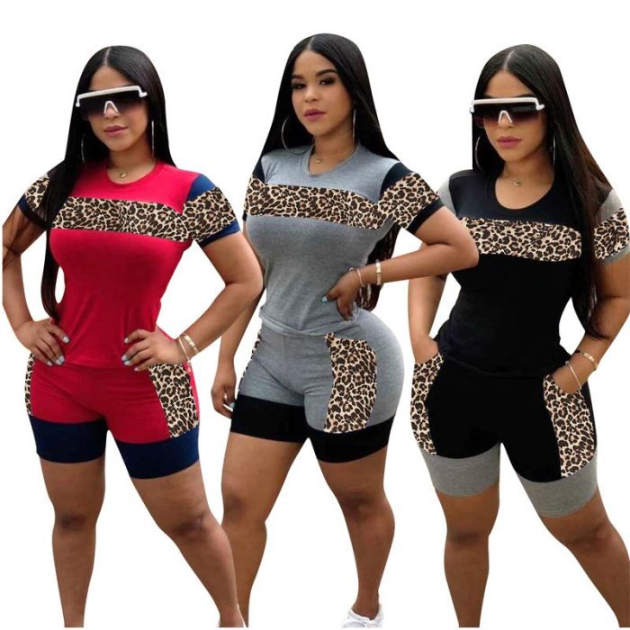 Casual Leopard Stitching Two Piece Set