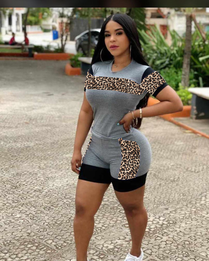 Casual Leopard Stitching Two Piece Set