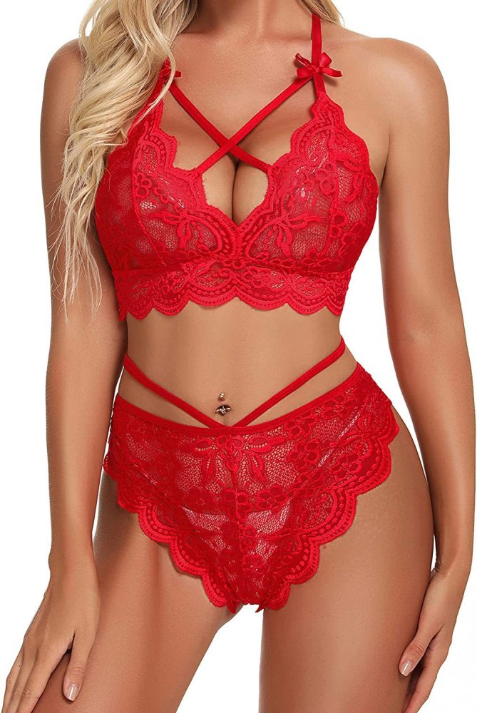 Women Lingerie Set Sexy Bralette and Panty Set Strappy Lace Lingerie