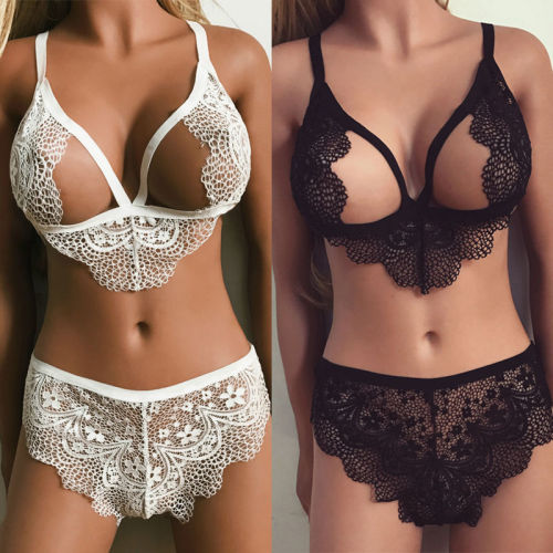Lace Perspective Sexy Deep V Underwear Two-piece Set