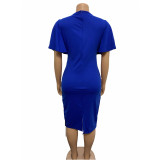 Women's Short Sleeve Solid Color Ruffle Spring Summer Round Neck Shift Dress Knee Length Dress