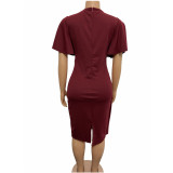 Women's Short Sleeve Solid Color Ruffle Spring Summer Round Neck Shift Dress Knee Length Dress