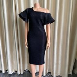 High Waist Shoulder Less Sewing Lace Evening Dress