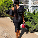 High Waist Shoulder Less Sewing Lace Evening Dress