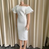 High Waist Shoulder Less Sewing Lace Evening Dress