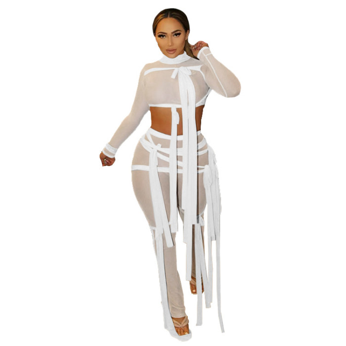 Bandage See Through Mesh SexyTwo Piece Pant Set