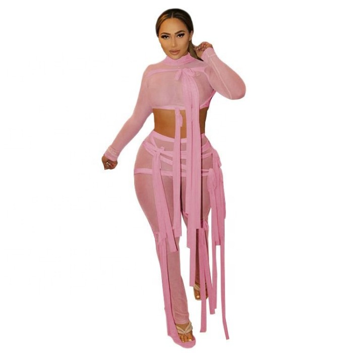 Bandage See Through Mesh SexyTwo Piece Pant Set