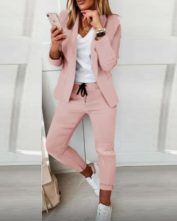 Solid Color Blazer +Skinny Pant Suit
