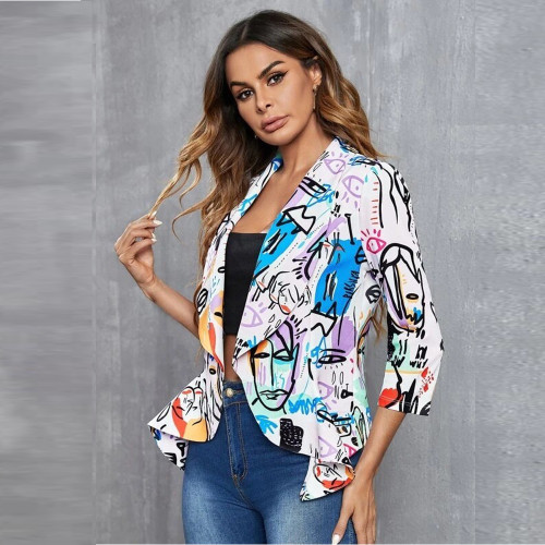 Graffiti Printing Short Blazer Top