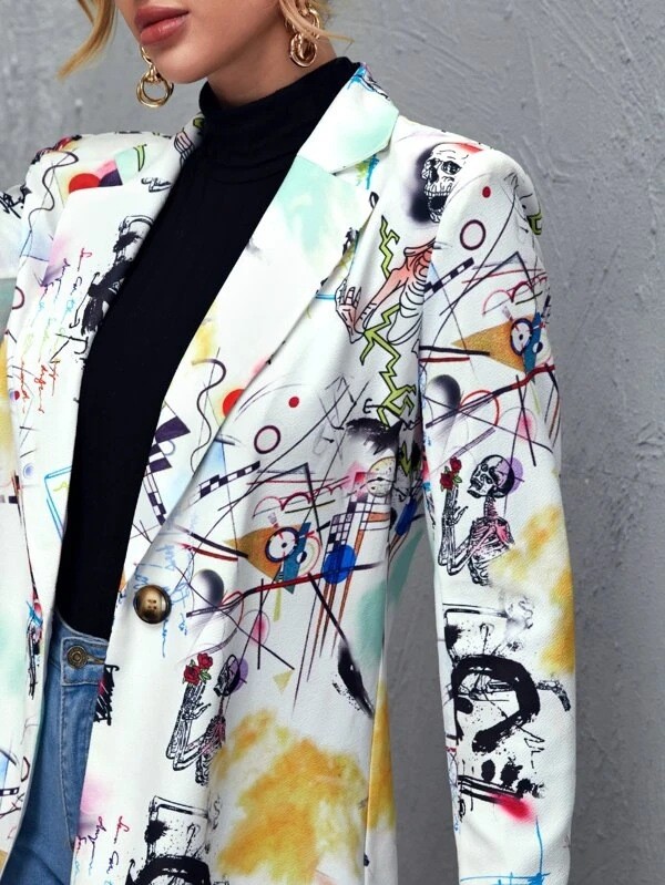 Graffiti Print Blazer Jacket