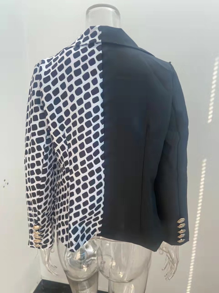 Pattern Print Button Blazer Jacket Coat