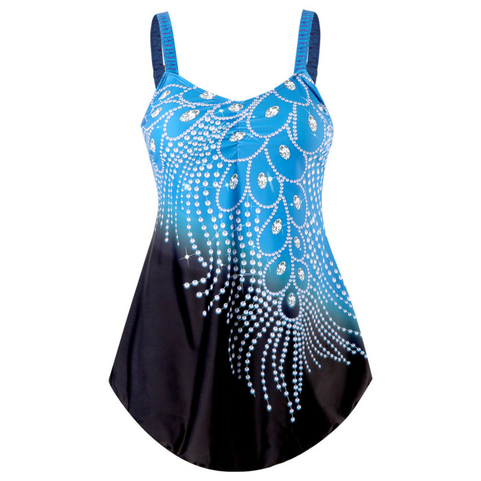 Plus Size Two Pieces Swimsuit Tankini Women Diamond Printed Swimwear