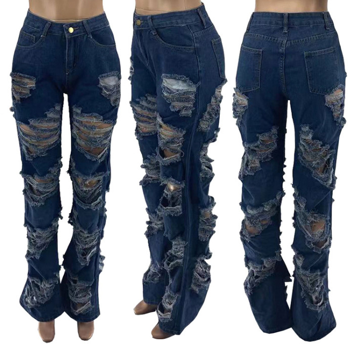 Straight cylinder High Waist Washed Ripped Trendy Denim Jeans For Women
