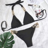 Sexy Black Strap Diamond Gold Chain Accessories Swimsuit
