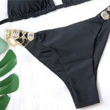 Sexy Black Strap Diamond Gold Chain Accessories Swimsuit
