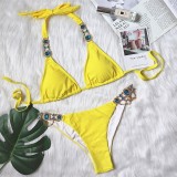 Sexy Yellow Strap Diamond Gold Chain Accessories Swimsuit