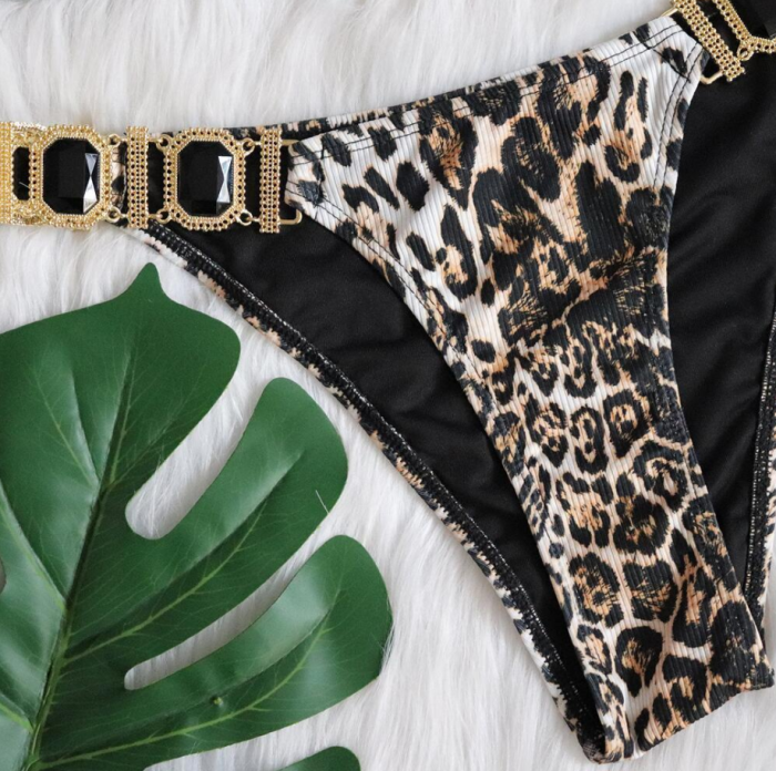 Leopard Print 2 Piece Triangle Bikini Swimsuit