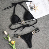 Crystal Diamond Solid Lace Up Bikini
