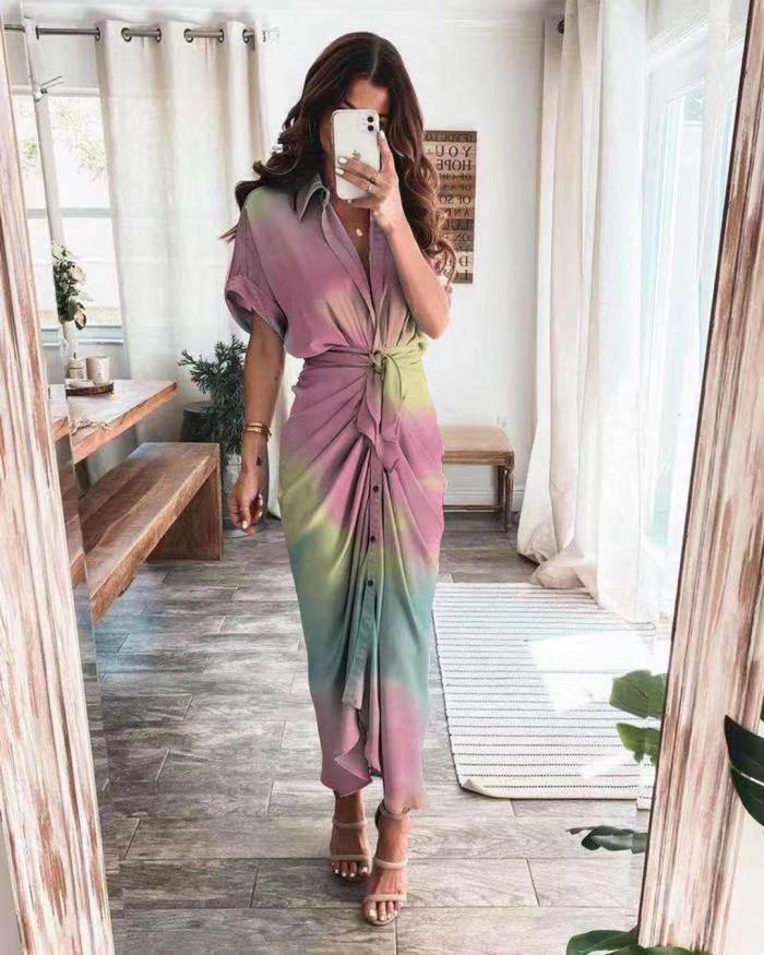 Elegant Casual Short Sleeve Twist Midi Dress
