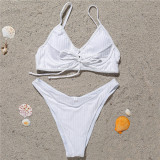 Ribbed Adjustment Solid Color Bathing Suit