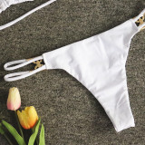 Crystal Diamond Solid Lace Up Bikini