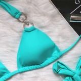 IHOOV Sexy Crystal Diamond Solid Lace Up Bikini