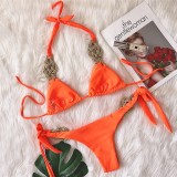 Solid Color Sexy Hand Woven Decorative Swimsuit Bikini