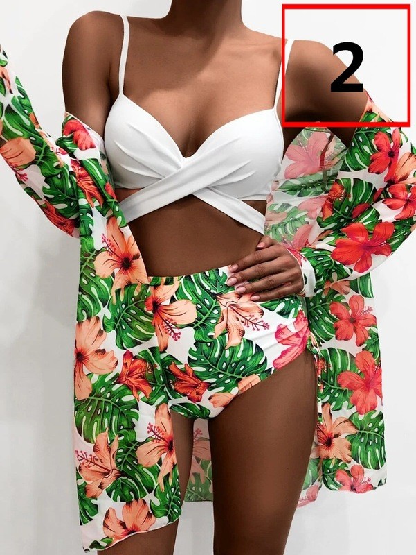 Floral Print Bikini Cover Ups 3 Pieces Swimwear