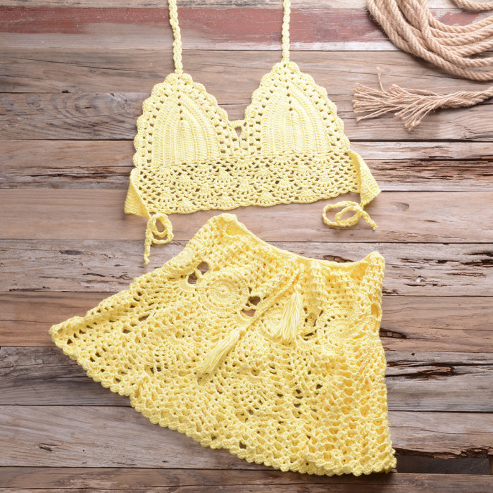 Handmade Crochet Top And Skirt Beachwear
